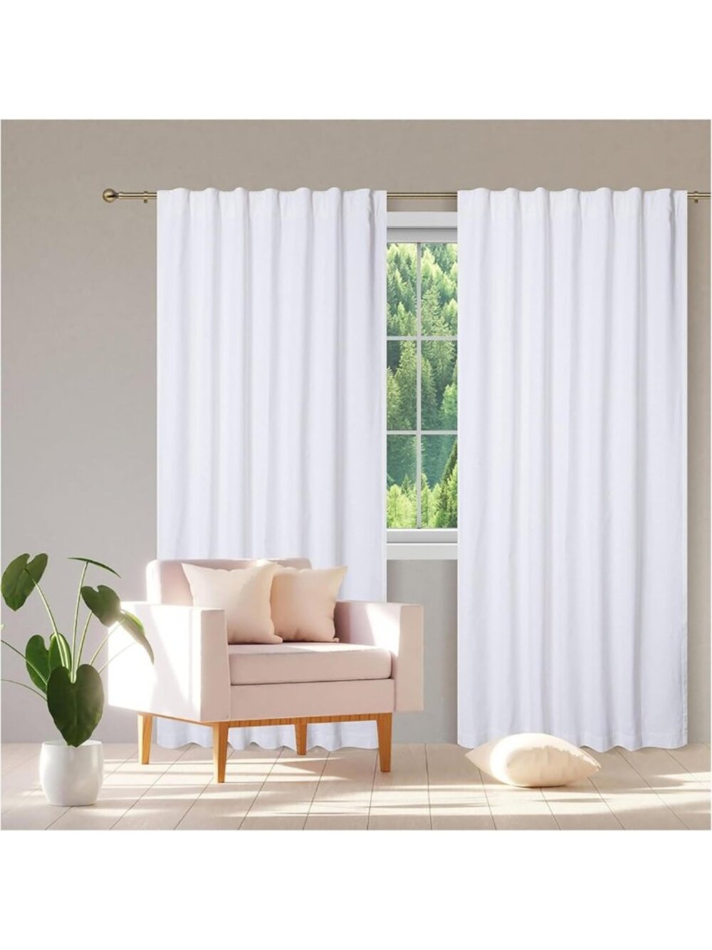 Elegant White Cotton Curtains, 50x96 in, 2 Panels, Tab Top, Perfect for Home
